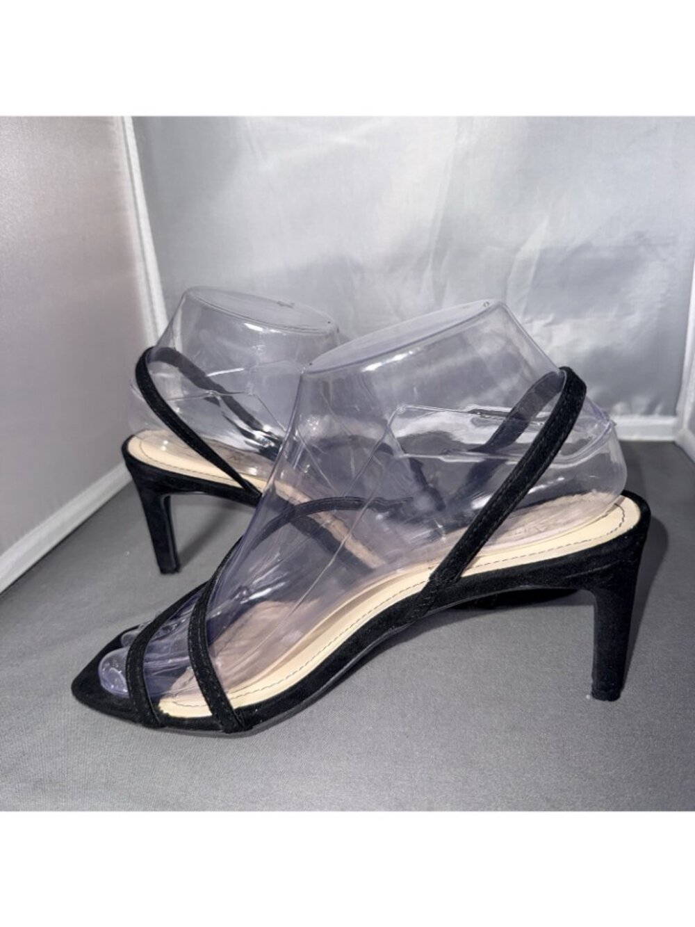 Anne Michelle Black Strappy Slingback Square Toe Heels Size 7 - Picture 3 of 5
